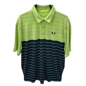 Under Armour Men's XL Green & Navy Striped Loose Fit Polo Shirt